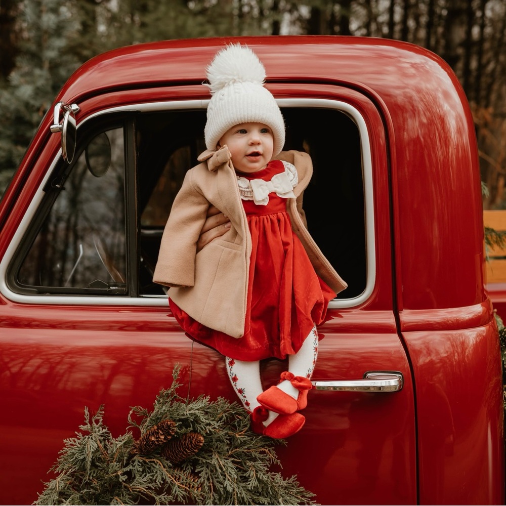 Janie and Jack Velvet Christmas Outfit-dress, tights, and shoes